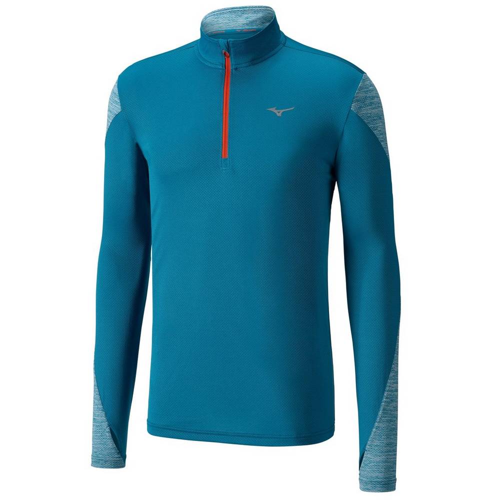 Mens Mizuno ALPHA LONG SLEEVE HALF ZIP 2.0 Running Tops Blue Philippines (DFMUBY289)